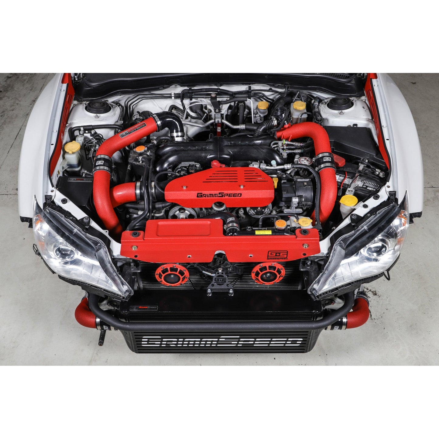 GrimmSpeed Front Mount Intercooler Kit - Black Core with Red Piping - 2008-14 Subaru WRX GRM090251