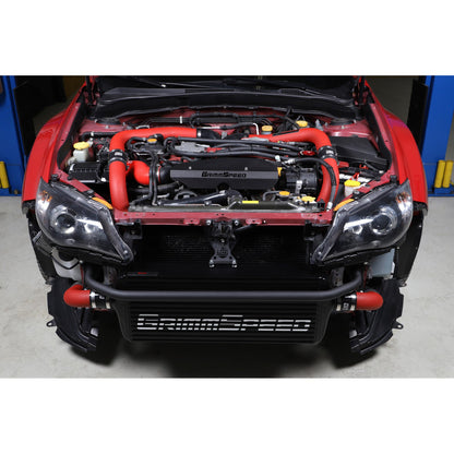 GrimmSpeed Front Mount Intercooler Kit - Black Core with Red Piping - 2008-14 Subaru STI GRM090253