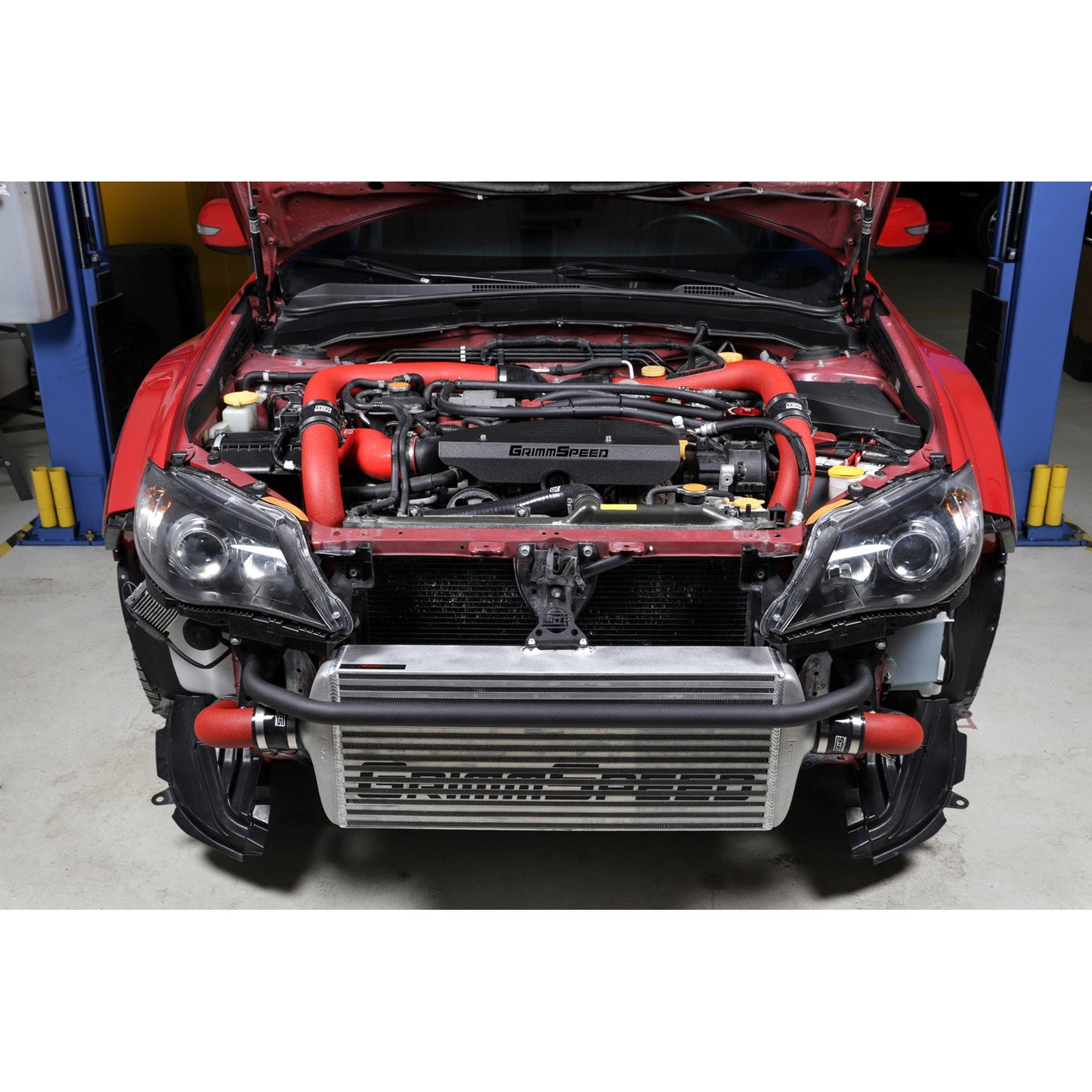 GrimmSpeed Front Mount Intercooler Kit - Raw Core with Red Piping - 2008-14 Subaru STI GRM090227