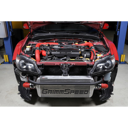 GrimmSpeed Front Mount Intercooler Kit - Raw Core with Red Piping - 2008-14 Subaru STI GRM090227