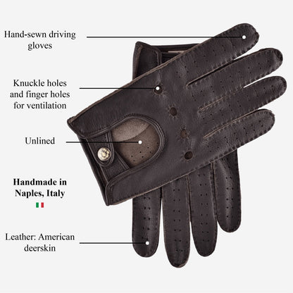 Leonardo (dark brown) - Italian driving gloves made of American deerskin leather