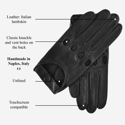 Mario (black) - Italian lambskin leather driving gloves & touchscreen feature