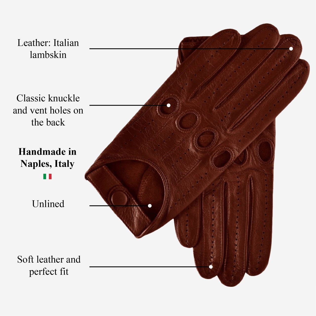 Mario (brown) - Italian lambskin leather driving gloves