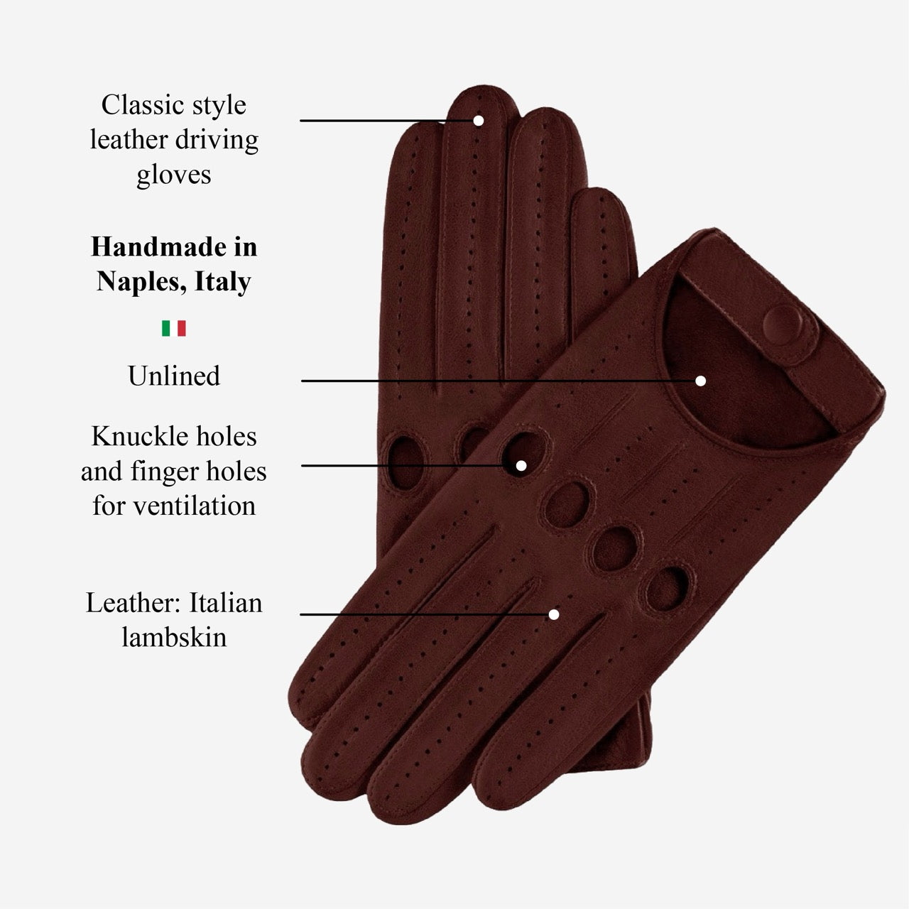 Alessa (cordovan) - Classic Italian lambskin leather driving gloves
