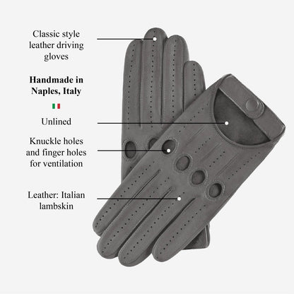 Alessa (grey) - Classic Italian lambskin leather driving gloves