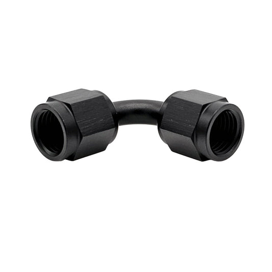-3AN Female AN Flare Union 90° Adapter, Swivel Style, Black Hard Anodized Aluminum