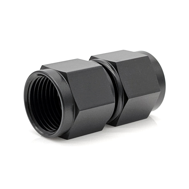 -12AN Female AN Flare Union Straight Adapter, Swivel Style, Black Hard Anodized Aluminum