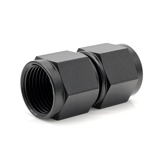 -12AN Female AN Flare Union Straight Adapter, Swivel Style, Black Hard Anodized Aluminum