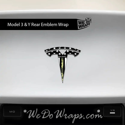 First Responders Armed Forces Tesla Emblem Decals (Front + Back) | Model 3