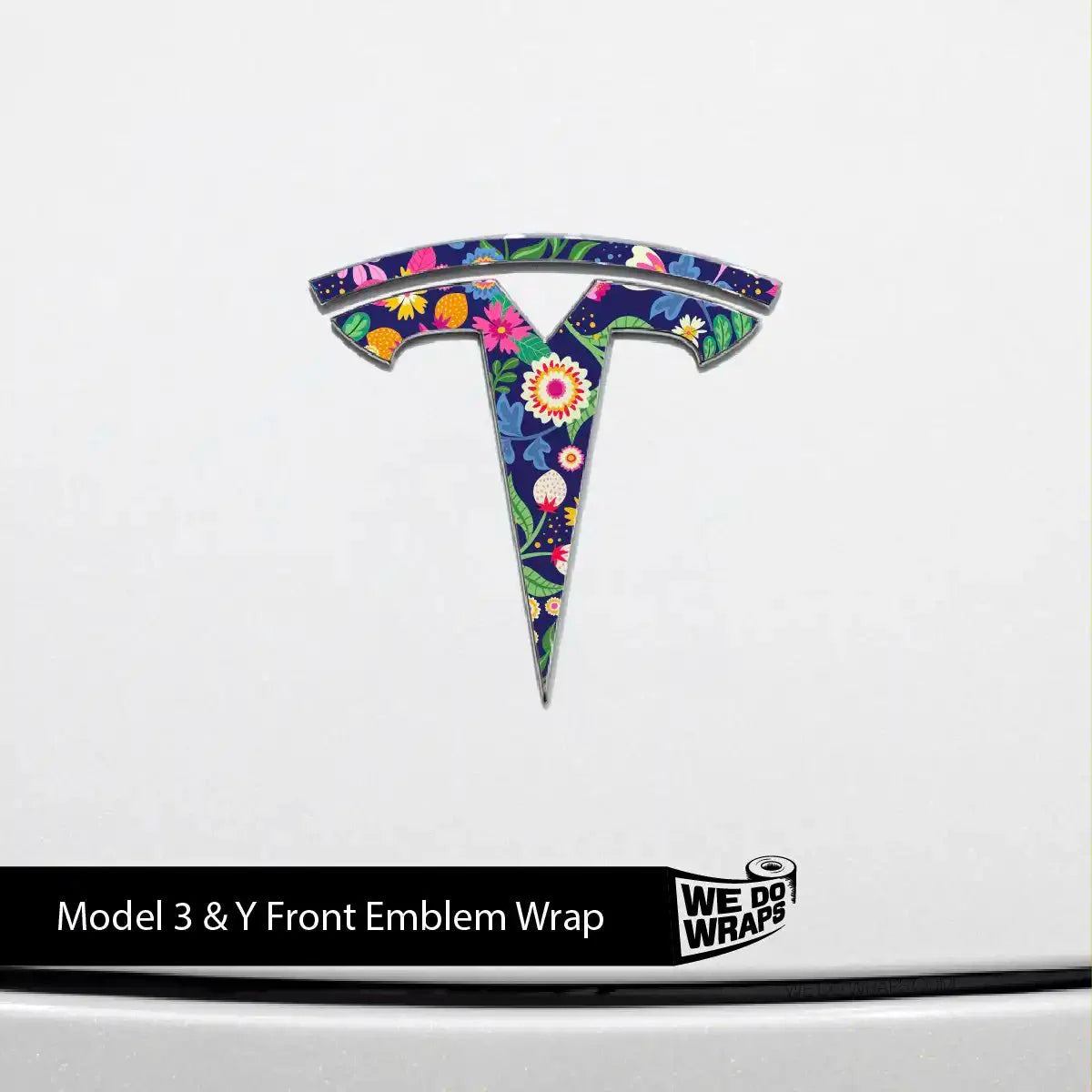 Floral Meadow Tesla Emblem Decals (Front + Back) | Model 3