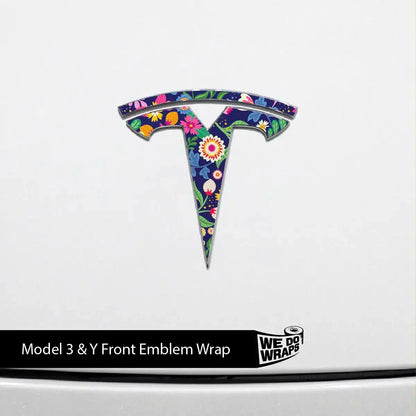 Floral Meadow Tesla Emblem Decals (Front + Back) | Model 3