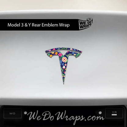 Floral Meadow Tesla Emblem Decals (Front + Back) | Model 3