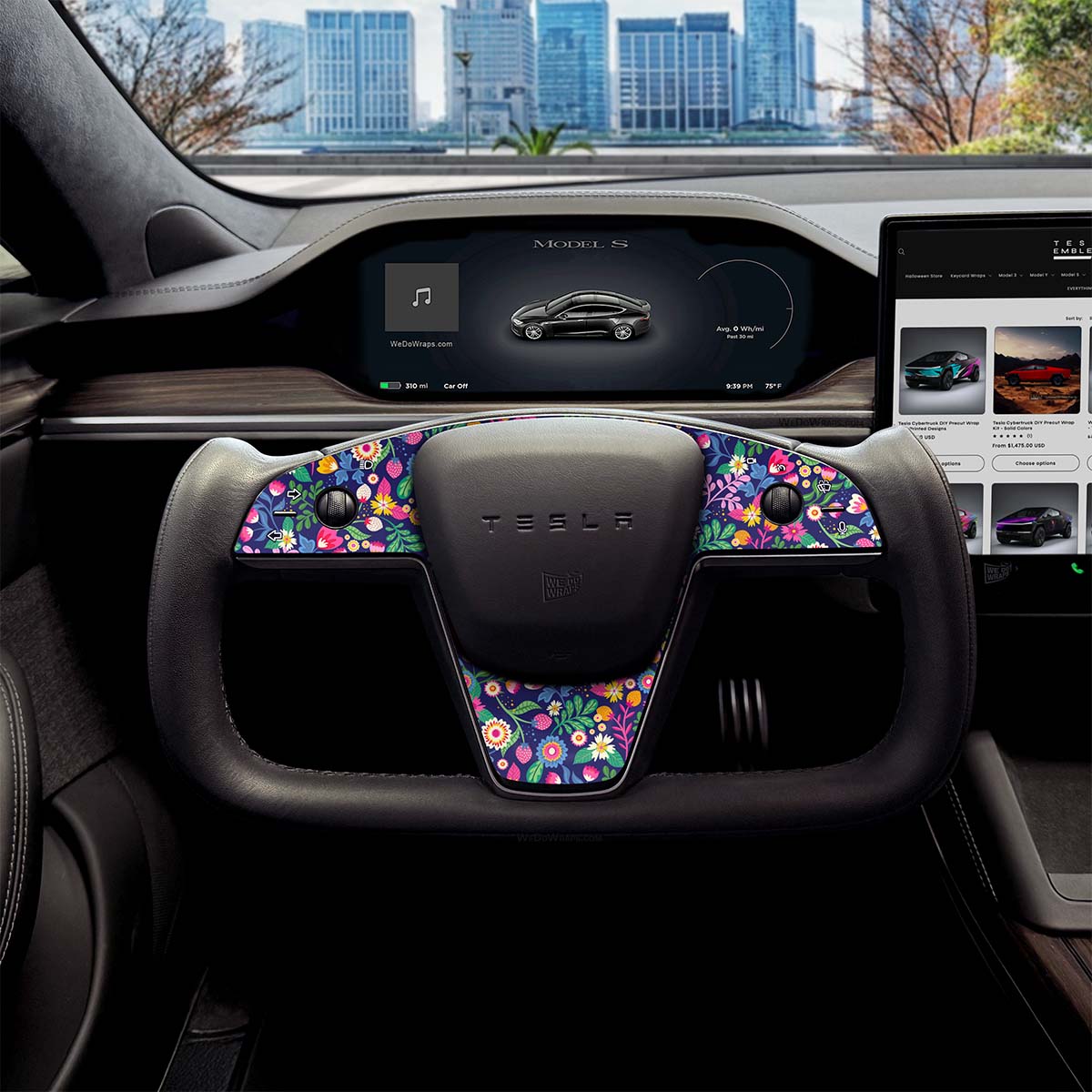 Floral Meadow Tesla Steering Wheel Trim Decal Kit (3pcs) | Model S ’21-26