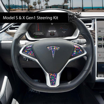 Floral Meadows Tesla Steering Wheel Wrap | Model X