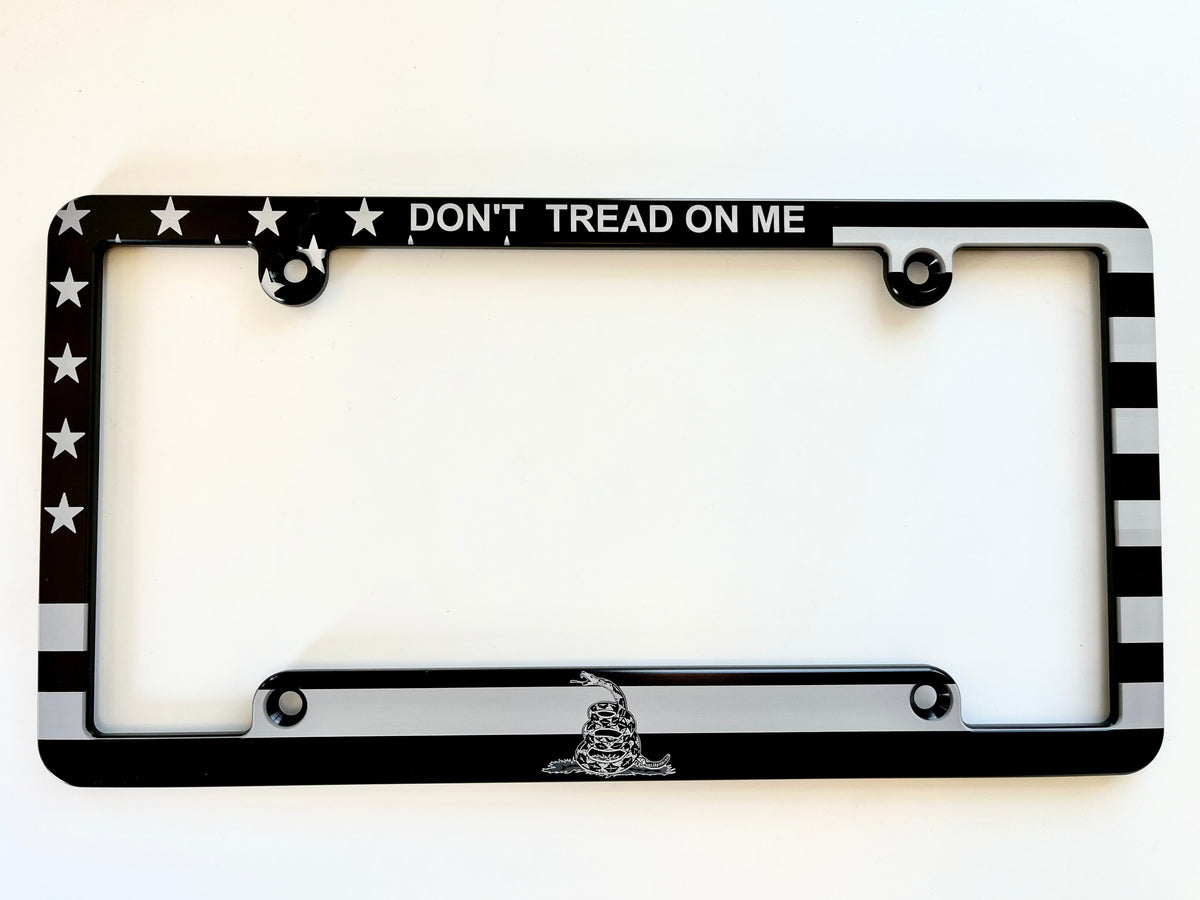 Don’t Tread On Me American Flag Billet Aluminum License Plate Frame