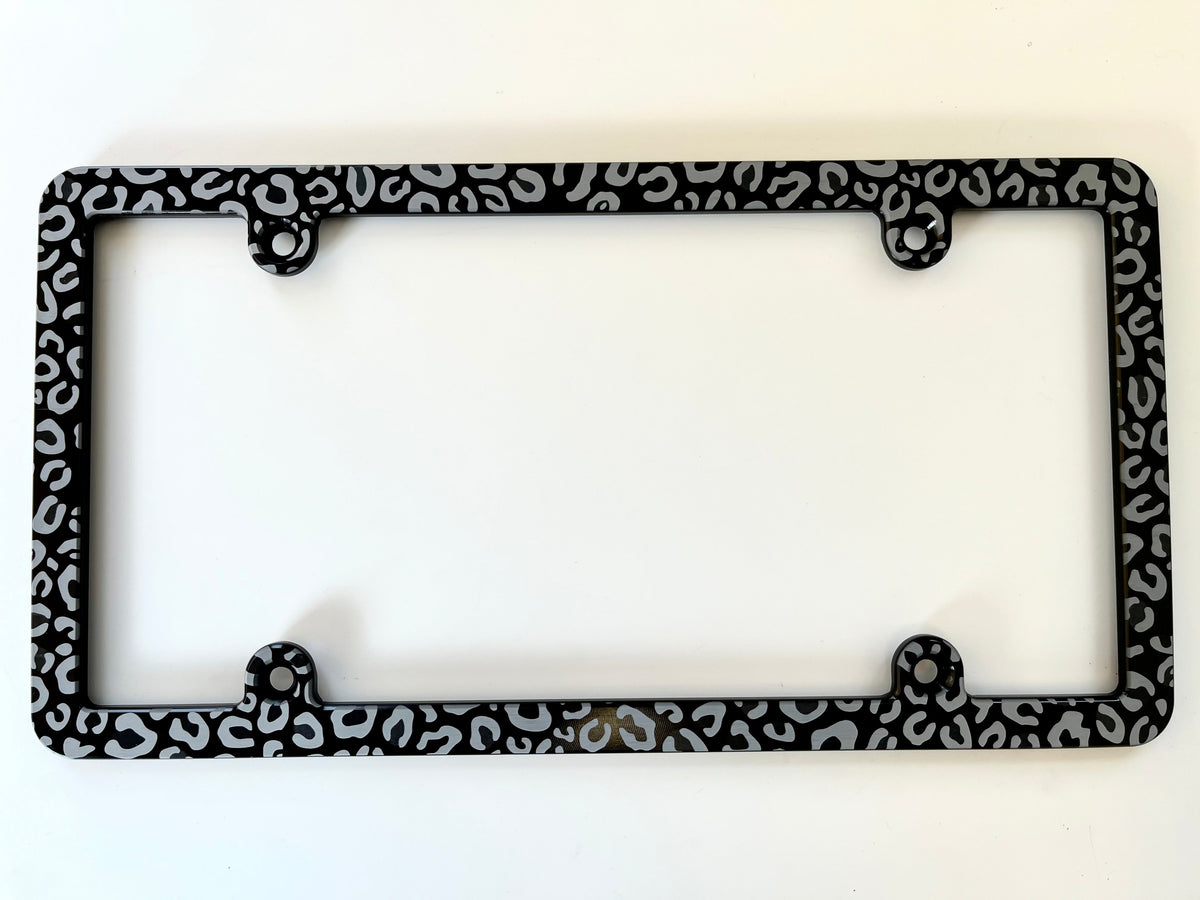 Leopard Print Slim Billet Aluminum License Plate Frame