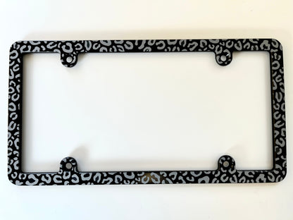 Leopard Print Slim Billet Aluminum License Plate Frame