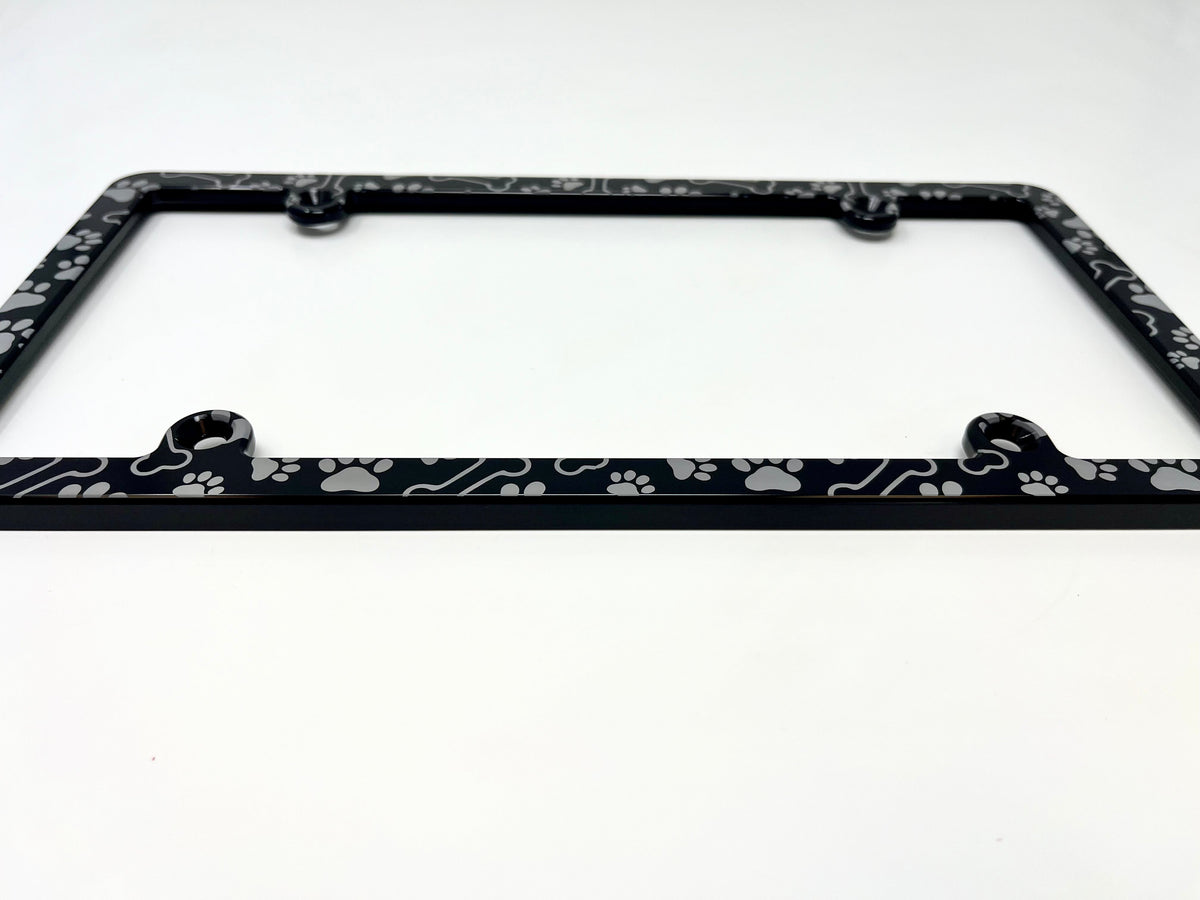 Dog Bones & Paws Slim Billet Aluminum License Plate Frame