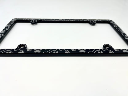 Dog Bones & Paws Slim Billet Aluminum License Plate Frame