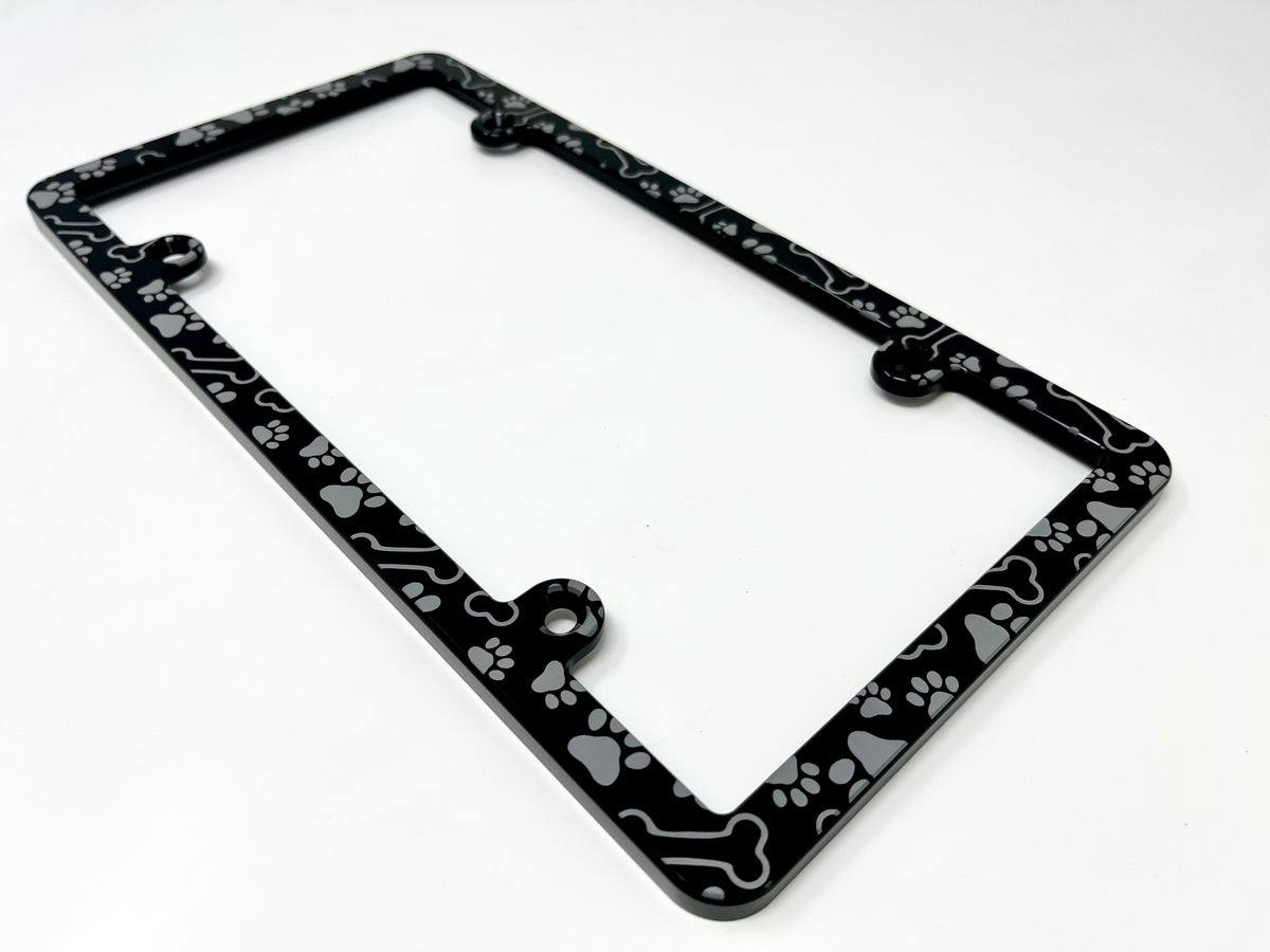 Dog Bones & Paws Slim Billet Aluminum License Plate Frame