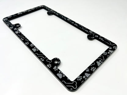 Dog Bones & Paws Slim Billet Aluminum License Plate Frame