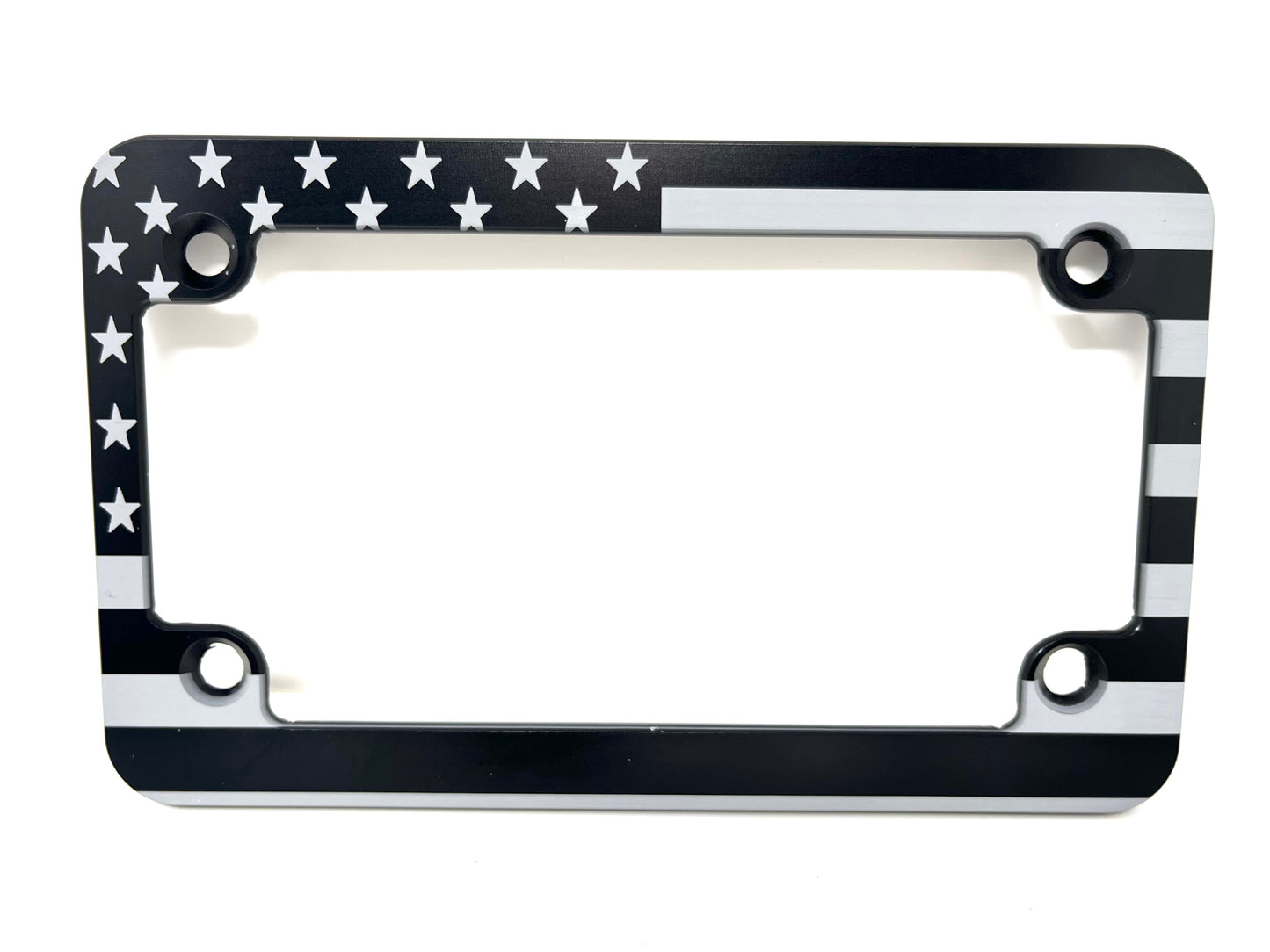 Slim Billet Aluminum Motorcycle License Plate Frame – Laser Engraved American Flag – Made in USA