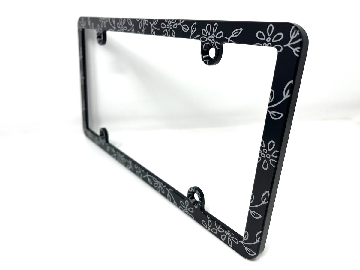 Daisy Outline Pattern Slim Billet Aluminum License Plate Frame