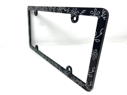 Daisy Outline Pattern Slim Billet Aluminum License Plate Frame