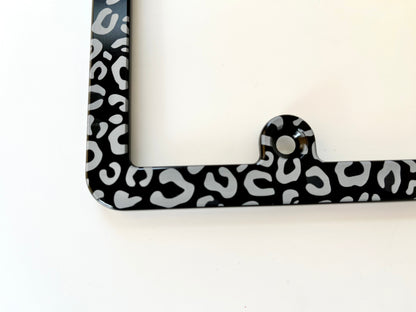 Leopard Print Slim Billet Aluminum License Plate Frame