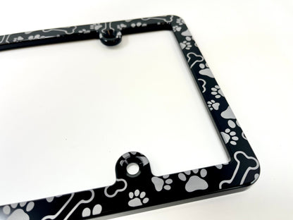 Dog Bones & Paws Slim Billet Aluminum License Plate Frame