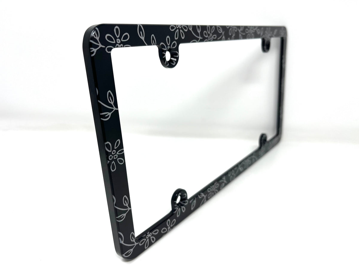 Daisy Outline Pattern Slim Billet Aluminum License Plate Frame