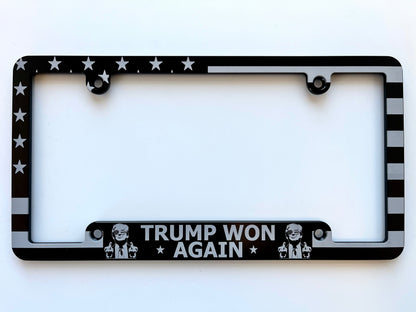 Trump Won MF MAGA American Flag Billet Aluminum License Plate Frame