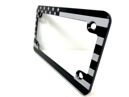 Slim Billet Aluminum Motorcycle License Plate Frame – Laser Engraved American Flag – Made in USA