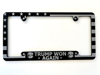 Trump Won MAGA American Flag Billet Aluminum License Plate Frame
