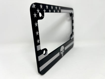 Punisher American Flag Billet Aluminum Motorcycle License Plate Frame