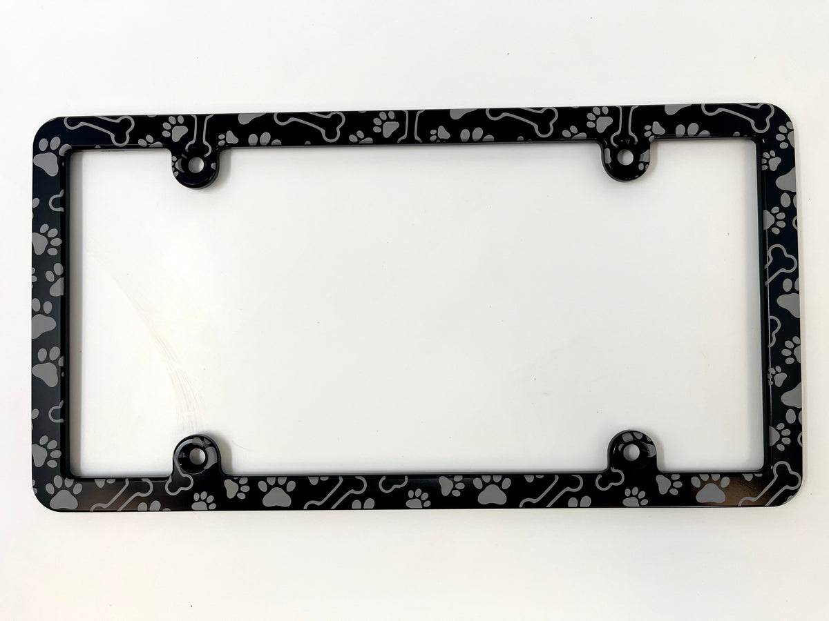 Dog Bones & Paws Slim Billet Aluminum License Plate Frame