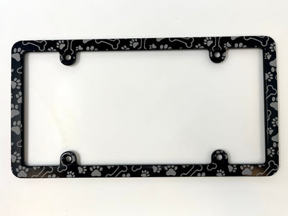 Dog Bones & Paws Slim Billet Aluminum License Plate Frame