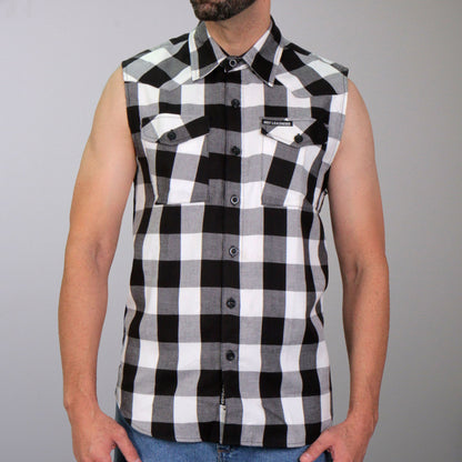 Hot Leathers Men's 'Skullforge' Black/White Cotton Flannel Shirt - Button Front - Riding/Casual/ Work Wear - GMS3490