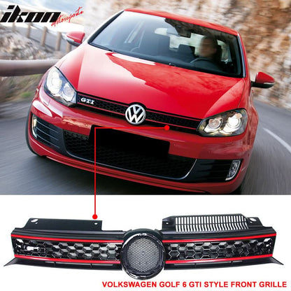 Fits 10-14 Golf MK6 Mesh GTI Black Red Front Grille Logo Base - ABS