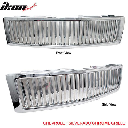 2007-2013 Chevy Silverado 1500 Front Vertical Hood Grille Chrome ABS