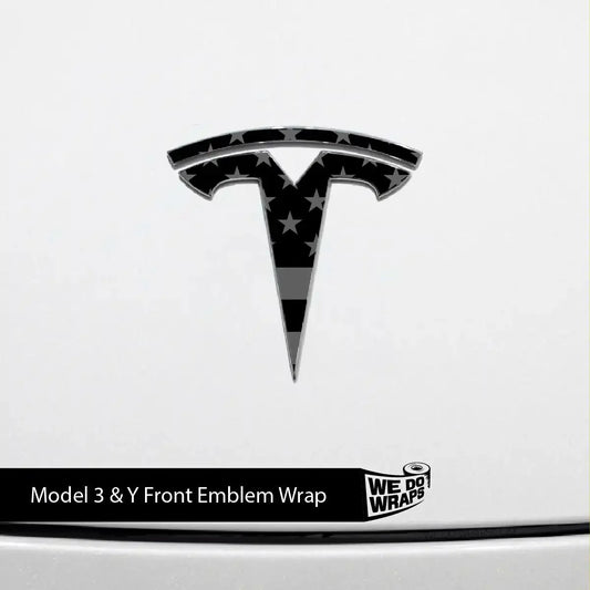 Ghost Black Patriot Flag Tesla Emblem Decals (Front + Back) | Model 3