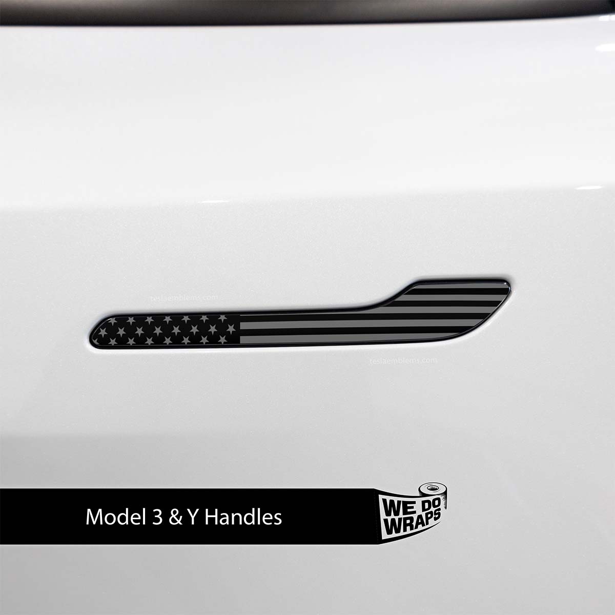 Ghost Black Patriot Flag Tesla Door Handle Decals (4pcs)