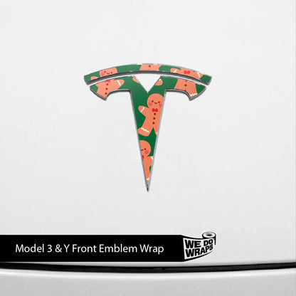 Gingerbread Tesla Emblem Decals (Front + Back Emblem Decals) | Model Y