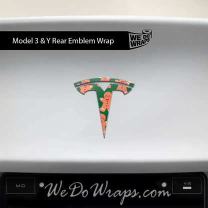 Gingerbread Tesla Emblem Decals (Front + Back Emblem Decals) | Model 3