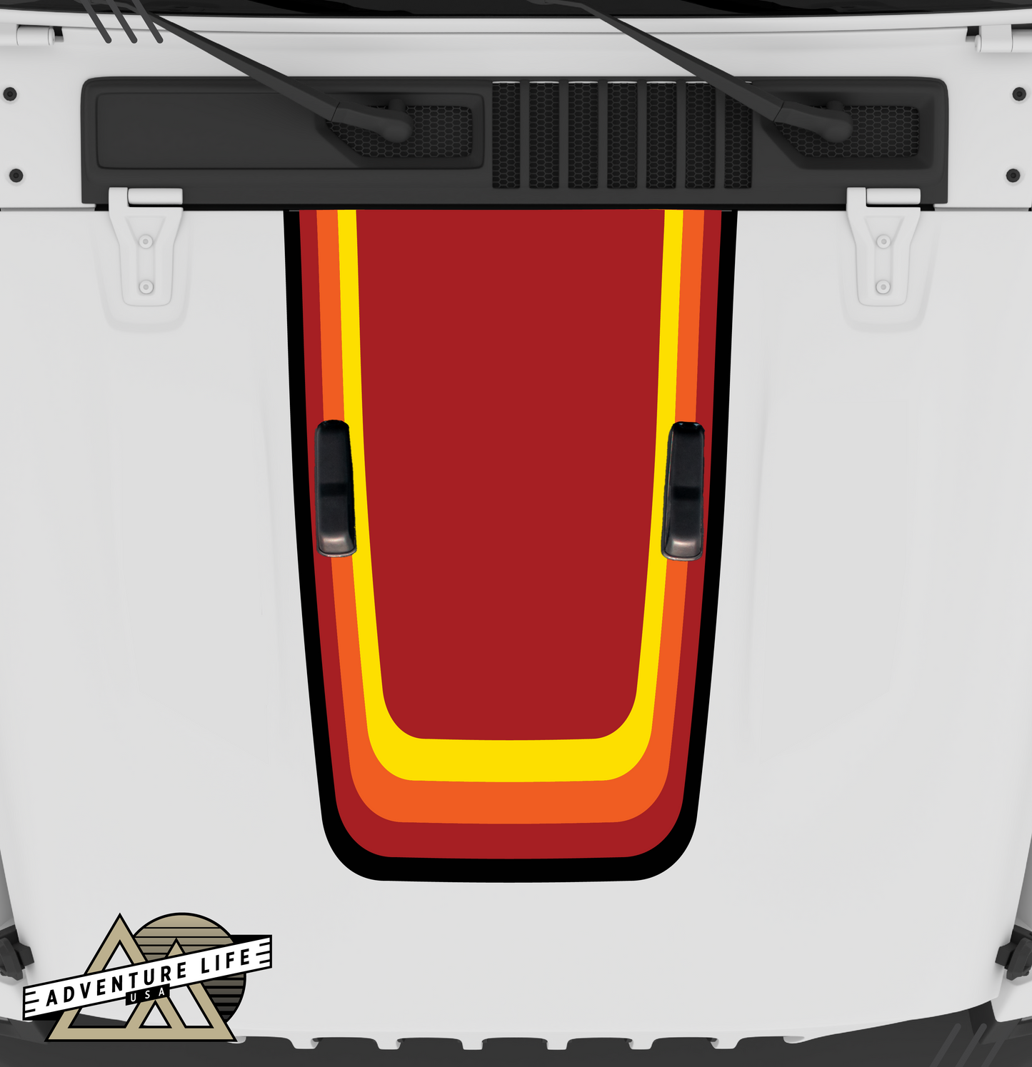 Retro Sunset Stripe Hood Graphic for Wrangler JL & Gladiator | Inspired by the Honcho – 4-Color Fade Edition