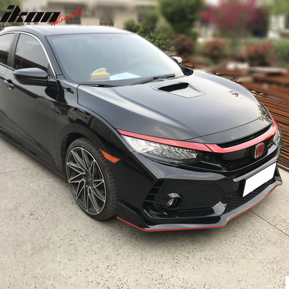 2016-2021 Honda Civic Type R Style Red 3Pc Grille Trim ABS