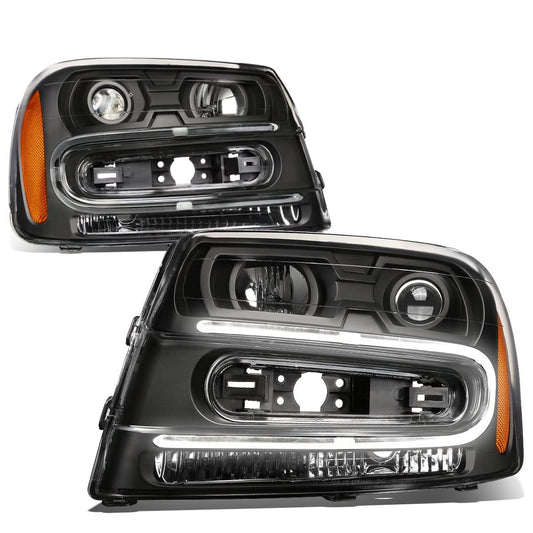02-09 Chevrolet Trailblazer LED DRL OE Style Headlights - Black