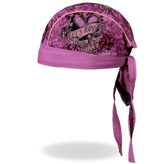 Hot Leathers Heart Let's Ride Purple Lightweight Headwrap HWH1060