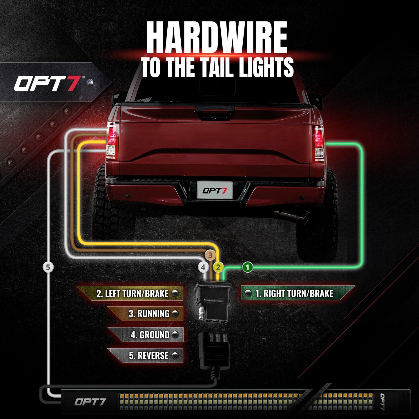 OPT7 Redline 4.9ft Hardwire Harness Kit for Tailgate Light Bars