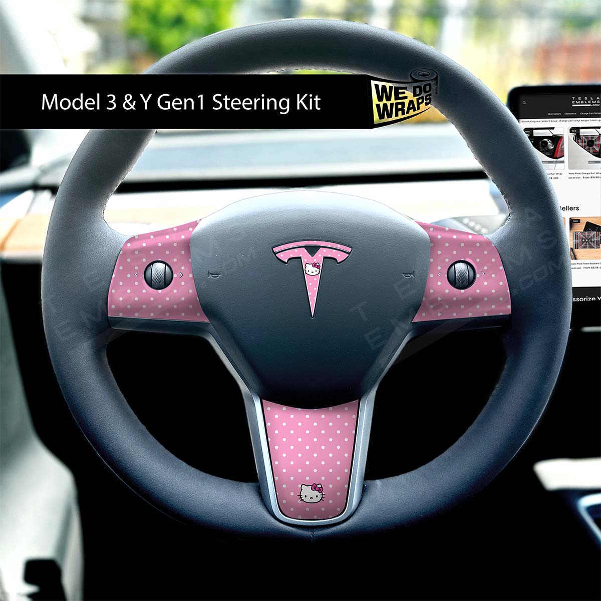 Sweet Kitty Tesla Steering Wheel Wrap | MY 2019-'25